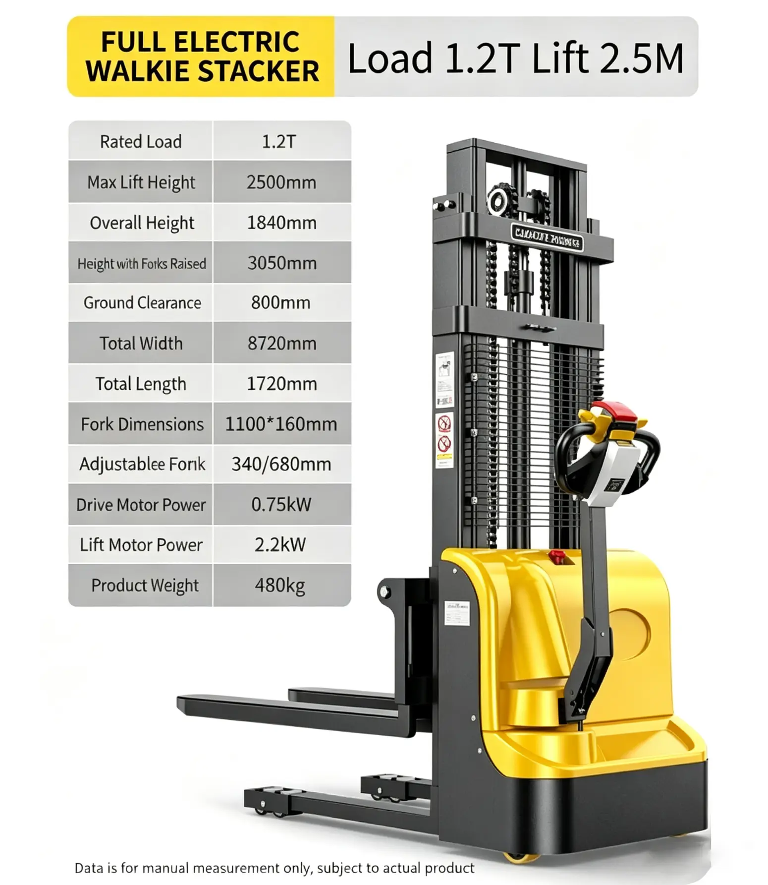 1.2T Walkie pilatzaile elektriko osoa